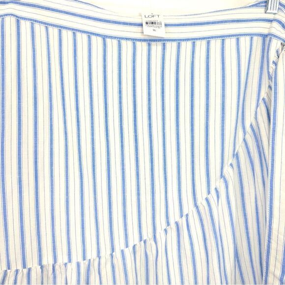 LOFT Cream Light Blue Vertical Stripe Linen Side Tie Front Wrap Skirt NEW - Picture 7 of 14